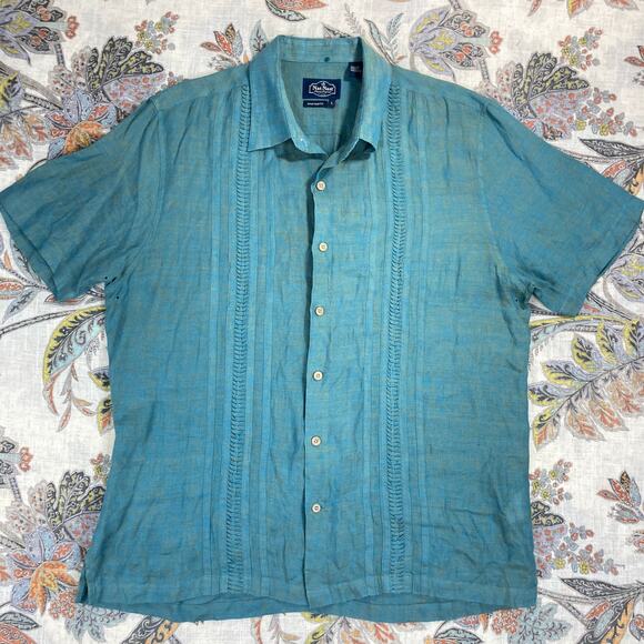 Nat Nast American Fit Deep End Blue Short Sleeve Linen Shirt L - Picture 1 of 7